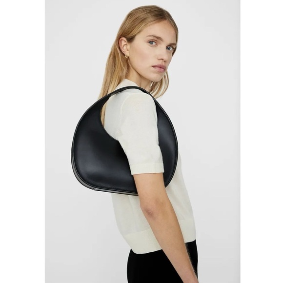 ANINE BING Luna Leather Crescent Shoulder Bag High Shine Black NEW with tags - Picture 13 of 13